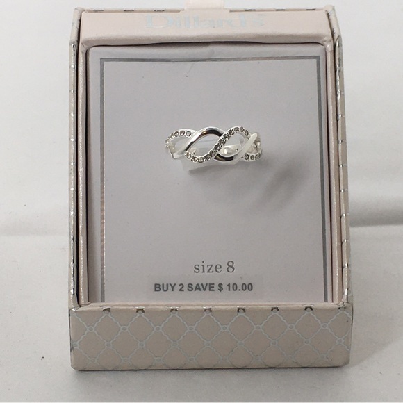 Dillard’s, Silver And Clear Crystal Ring, Size 8, New In Box - Picture 3 of 5